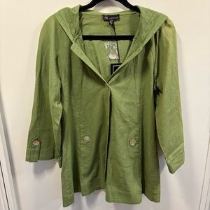 Carre Noir Green Linen-Cotton Hooded Jacket (New w/ Tags)  Minor Color Variation